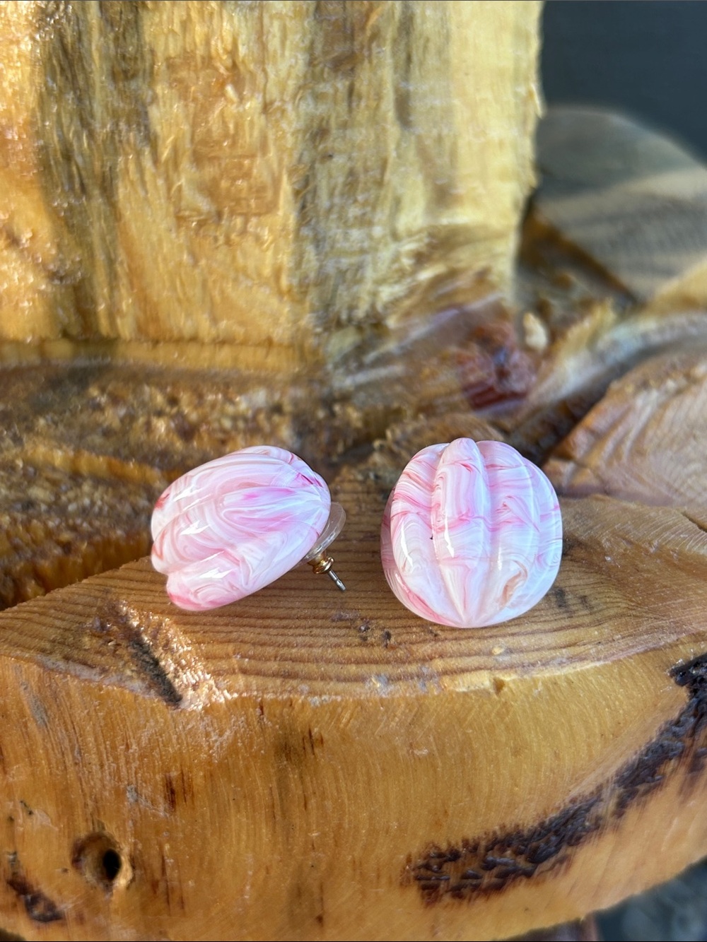 60’s Lucite Pink Swirl Stud Earrings - Women Jewelry